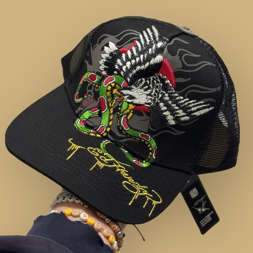 Ed Hardy Eagle/Snake Black Embroidered Trucker Hat